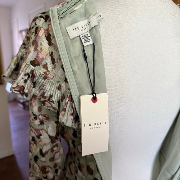 Ted Baker Orrsett Fit and Flare Mini ruffle cape Dress green US size 2 (size 0) - Picture 9 of 16